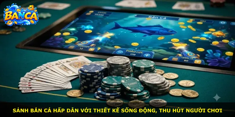 Sảnh bắn cá hấp dẫn với thiết kế sống động, thu hút người chơi